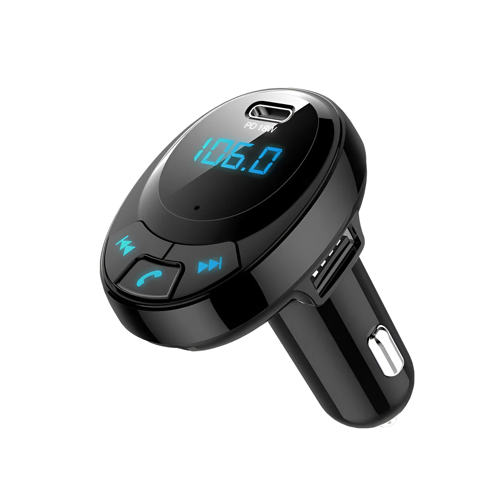Car MP3 Bluetooth charger with digital display and dual USB ports for phone charging