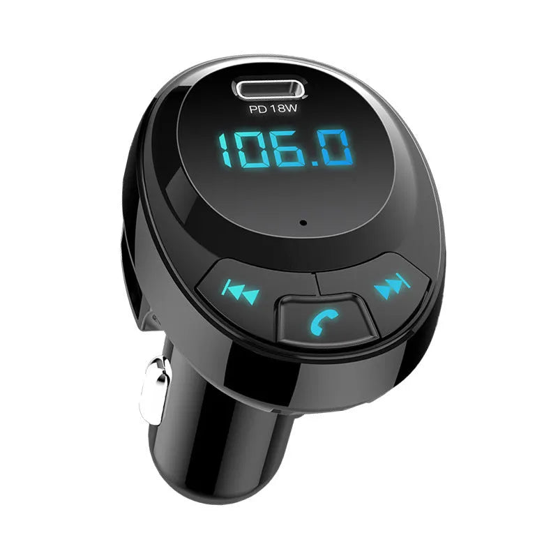 Car MP3 Bluetooth charger with digital display and dual USB ports for phone charging
