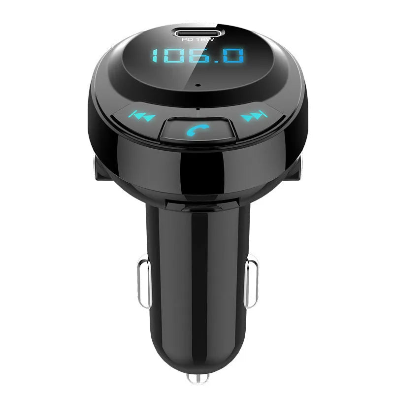 Car MP3 Bluetooth charger with digital display and dual USB ports for phone charging