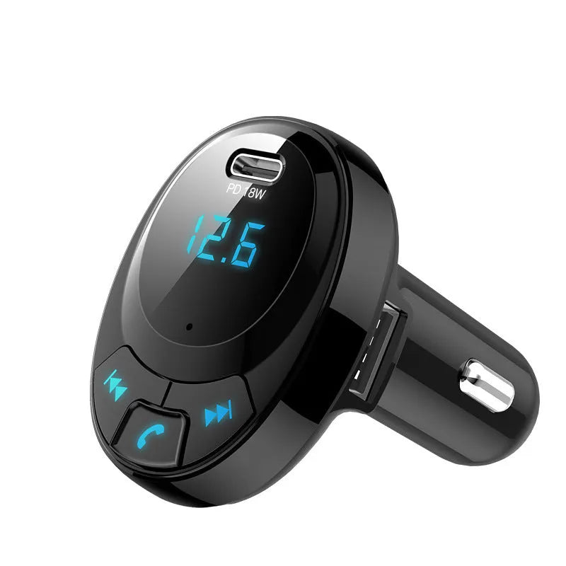 Car MP3 Bluetooth charger with digital display and dual USB ports for phone charging