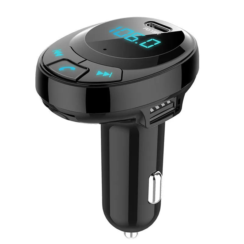 Car MP3 Bluetooth charger with digital display and dual USB ports for phone charging