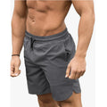 Men's quick-drying cotton blend training shorts with drawstring waist in black, plain pattern
