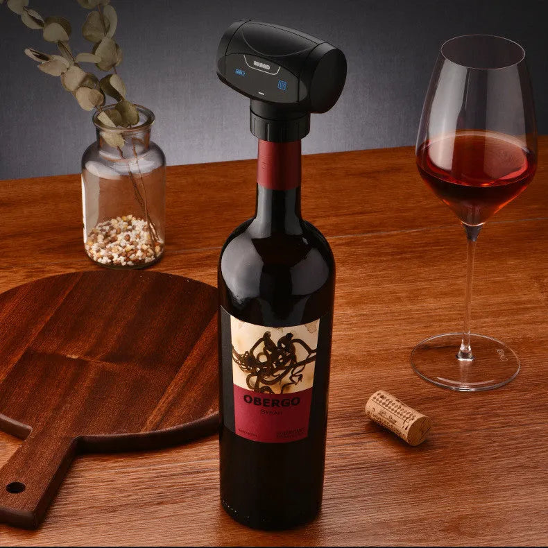 Electric vacuum wine stopper, metal body, black colour, Bachlos KZ-037, for home bar and promotional use