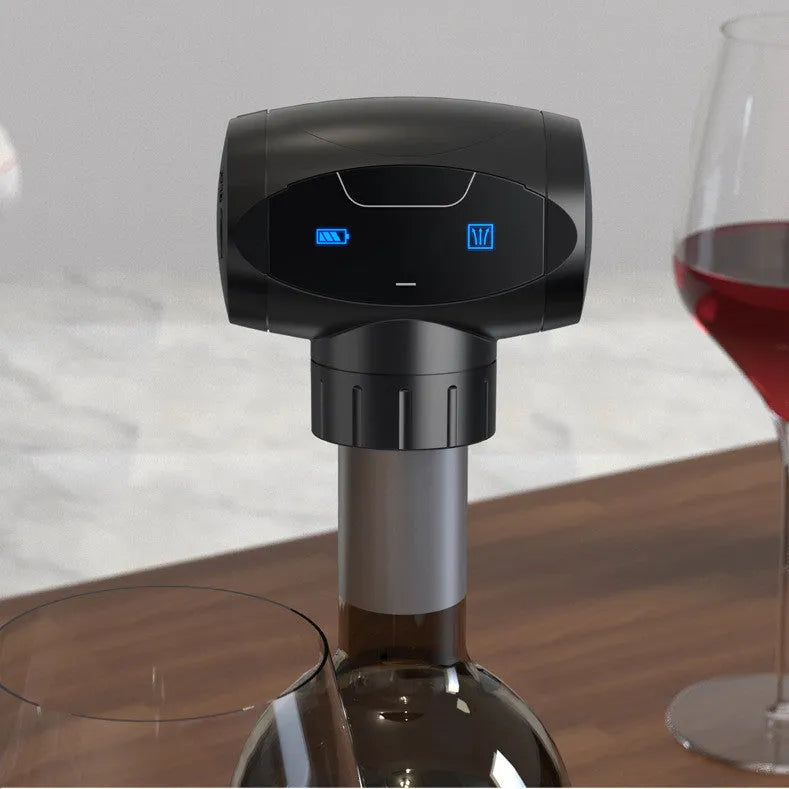 Electric vacuum wine stopper, metal body, black colour, Bachlos KZ-037, for home bar and promotional use