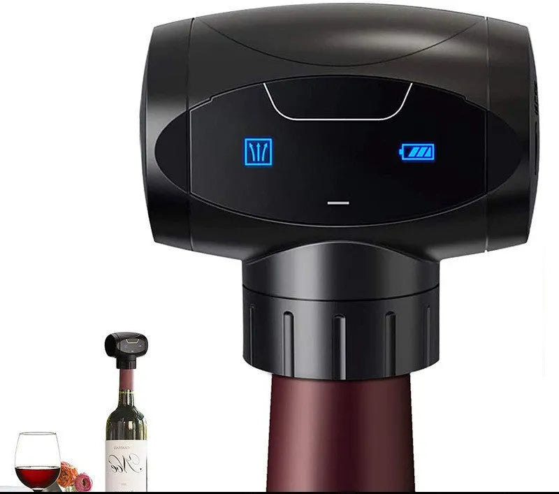 Electric vacuum wine stopper, metal body, black colour, Bachlos KZ-037, for home bar and promotional use