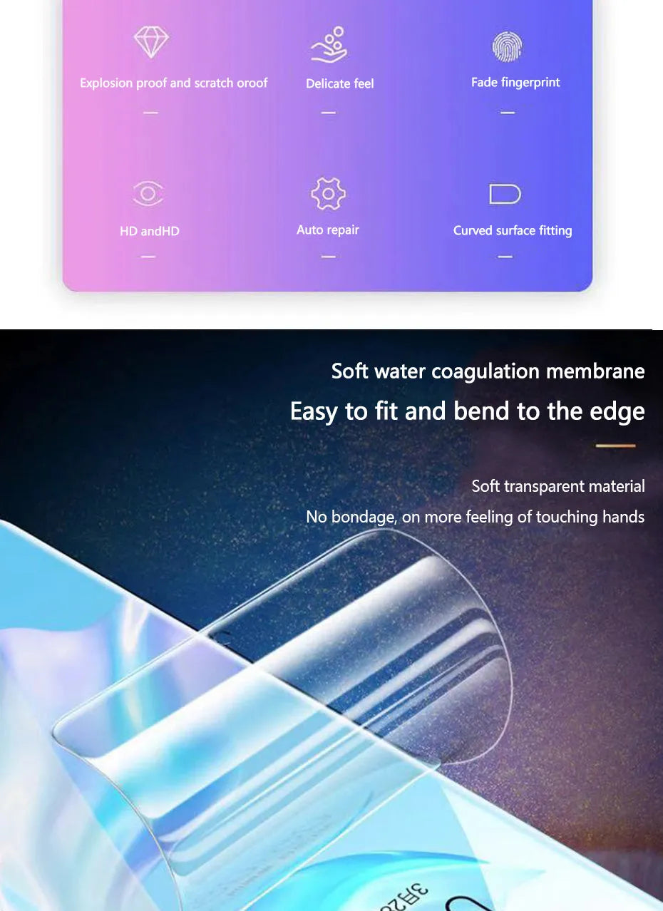 Three-pack of clear hydrogel screen protectors for Huawei and Honor mobile phones.