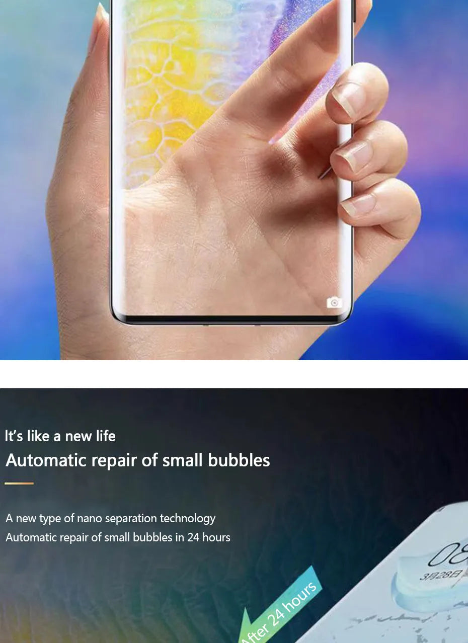 Three-pack of clear hydrogel screen protectors for Huawei and Honor mobile phones.