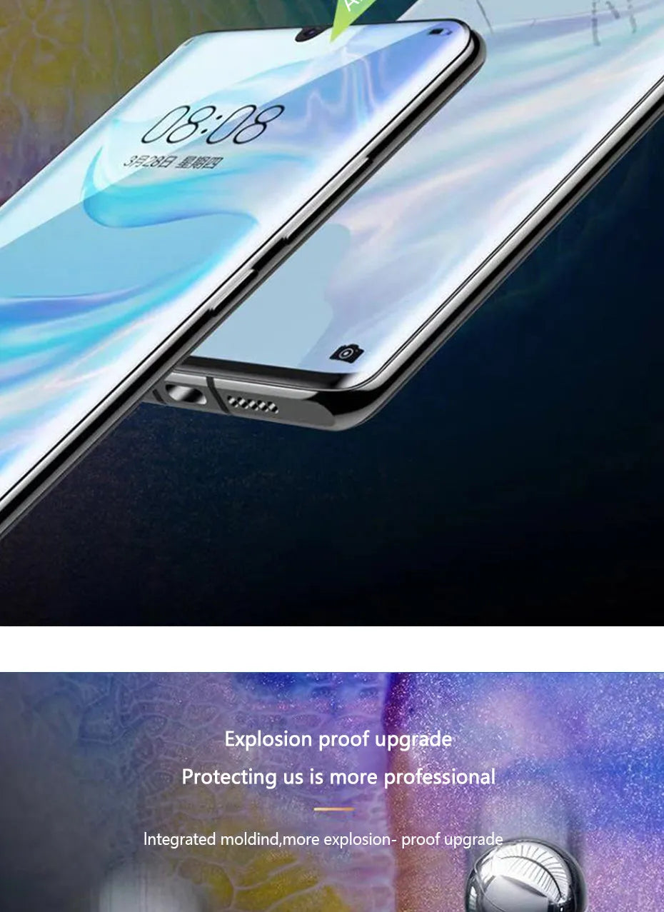 Three-pack of clear hydrogel screen protectors for Huawei and Honor mobile phones.