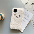 Brown and white embroidered plush bear face cartoon design on a soft TPU iPhone phone case.