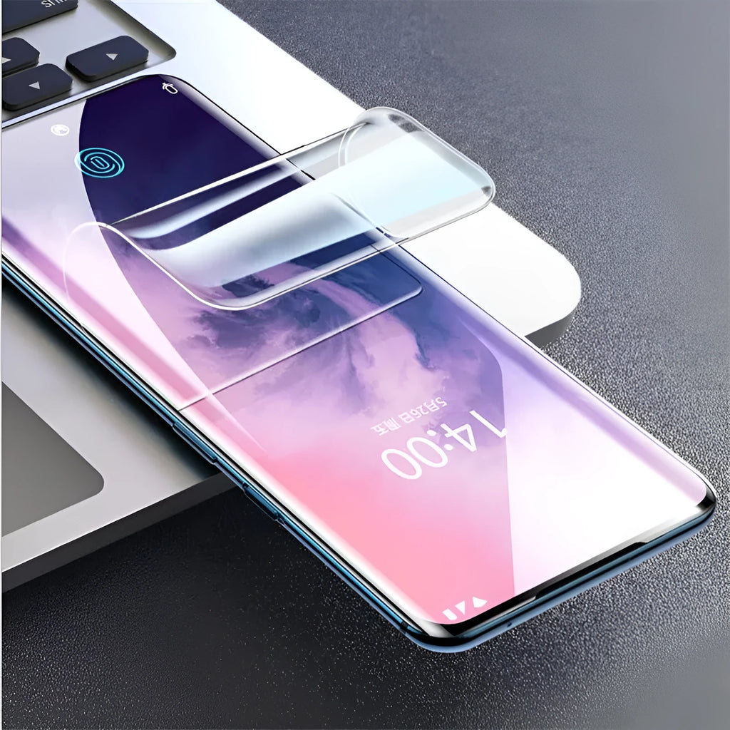 Three-pack of clear hydrogel screen protectors for Huawei and Honor mobile phones.