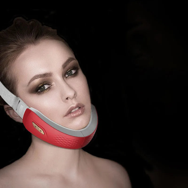 Micro-current high-frequency V face massage device with colour light, ABS silicone shell, in English red or white