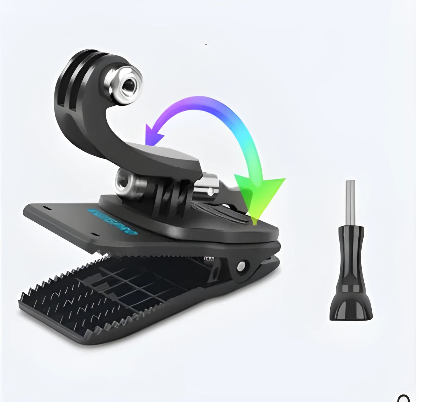 360-degree rotating backpack clip for GoPro cameras and phones with aluminium alloy construction