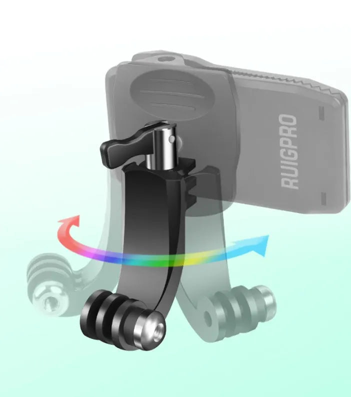 360-degree rotating backpack clip for GoPro cameras and phones with aluminium alloy construction