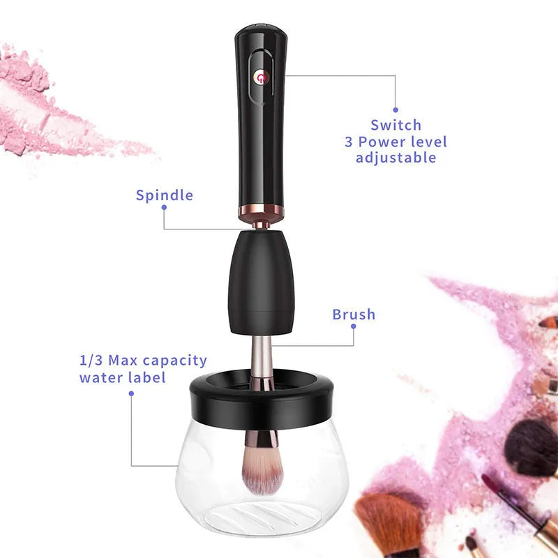 Electric Makeup Brush Cleaning Machine Scrubber Silicone Brush Handle Portable 3cm Hair Length Battery Operated Black White Handheld Washing Tower Device