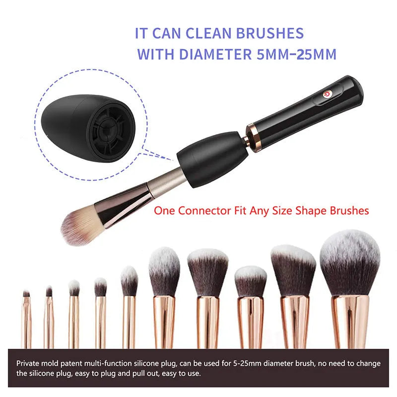 Electric Makeup Brush Cleaning Machine Scrubber Silicone Brush Handle Portable 3cm Hair Length Battery Operated Black White Handheld Washing Tower Device