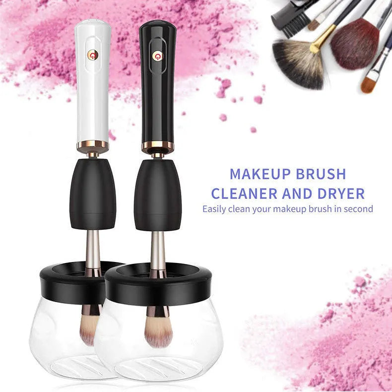 Electric Makeup Brush Cleaning Machine Scrubber Silicone Brush Handle Portable 3cm Hair Length Battery Operated Black White Handheld Washing Tower Device