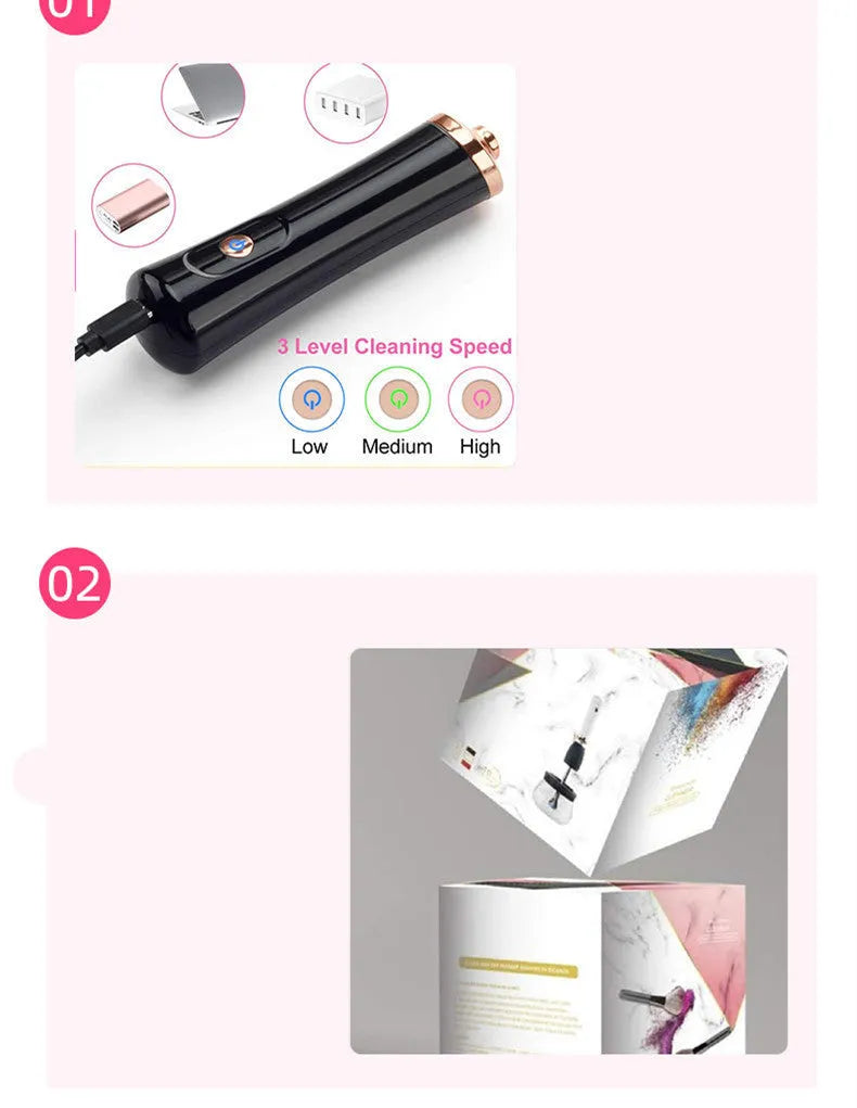 Electric Makeup Brush Cleaning Machine Scrubber Silicone Brush Handle Portable 3cm Hair Length Battery Operated Black White Handheld Washing Tower Device
