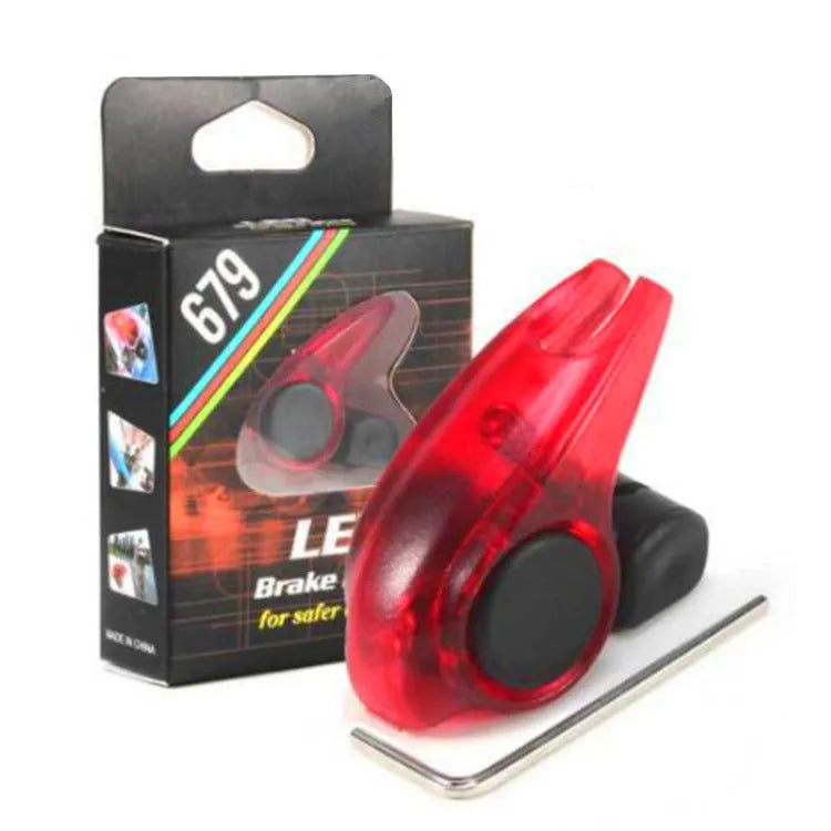 Mini waterproof LED bicycle brake light showing red LED, for V-brake installation