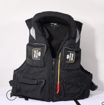 Sea fishing life jacket waistcoat in green with reflective strips and multiple pockets