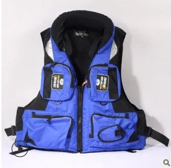 Sea fishing life jacket waistcoat in green with reflective strips and multiple pockets