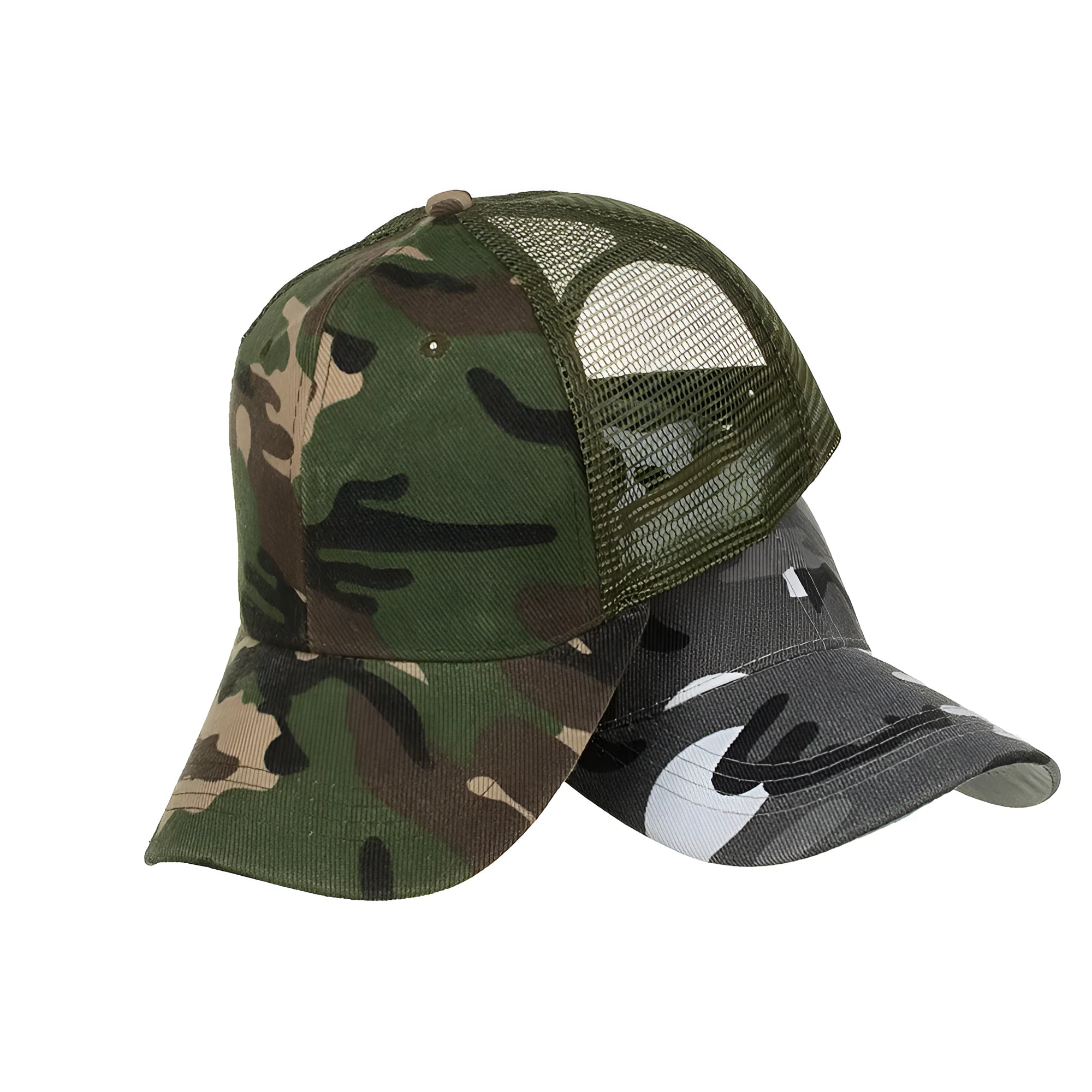 Cotton camouflage mesh baseball cap for men with lengthened brim in Army Green