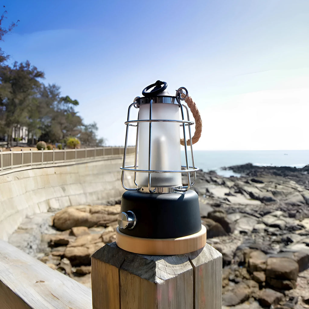 Retro horse lantern portable atmosphere light in black with LED rechargeable knob switch