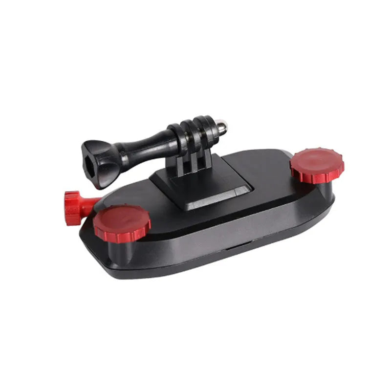 Blue and red plastic sports camera backpack clip with shoulder strap buckle for loads under 2 kg.