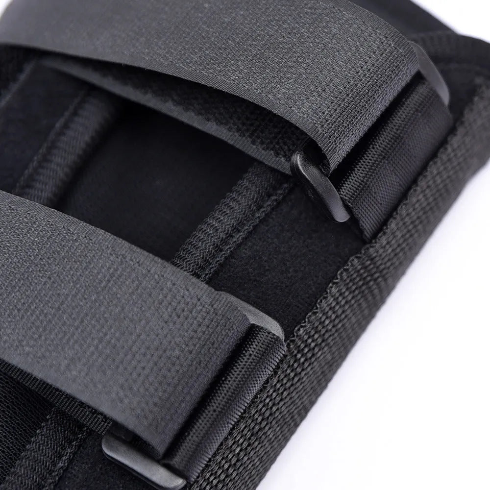 Black wrist brace with steel plate for fracture fixation, available in left and right hand versions and three sizes