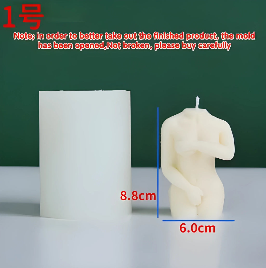 Silicone candle mould creating female figure candles in three shy body designs