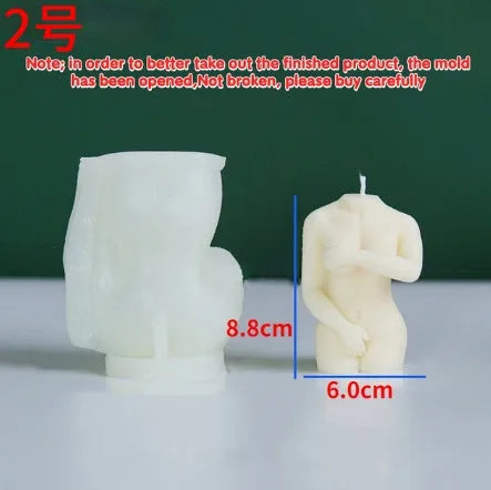 Silicone candle mould creating female figure candles in three shy body designs