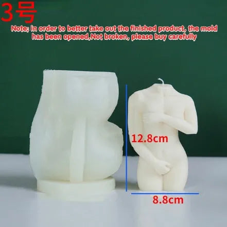 Silicone candle mould creating female figure candles in three shy body designs