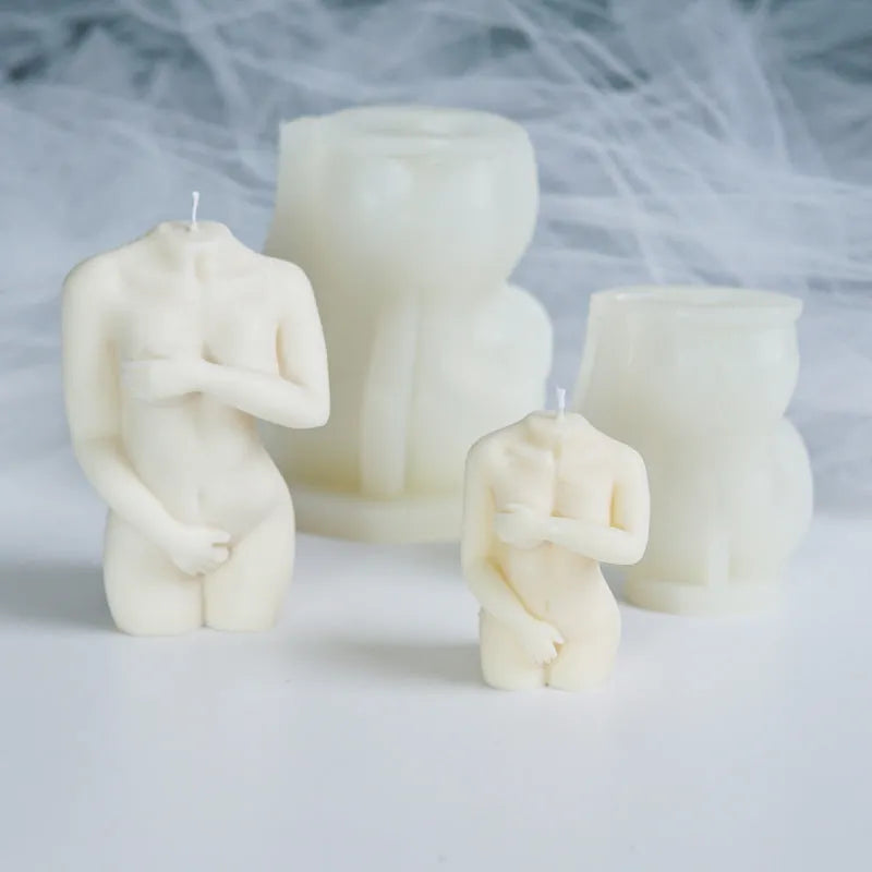 Silicone candle mould creating female figure candles in three shy body designs