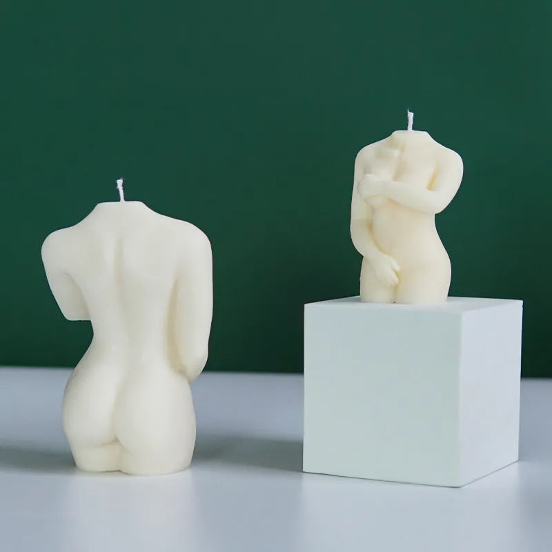 Silicone candle mould creating female figure candles in three shy body designs