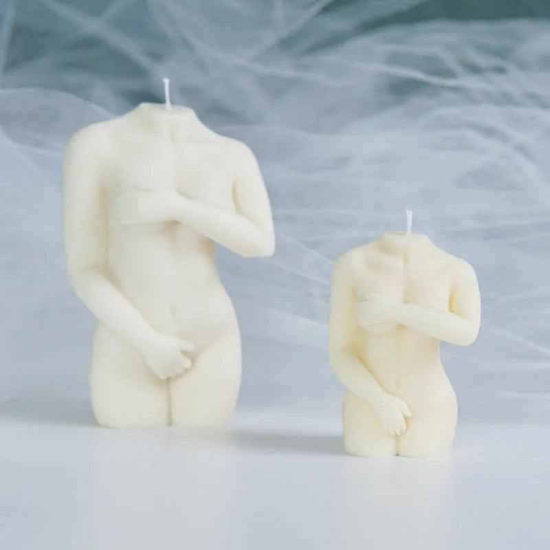 Silicone candle mould creating female figure candles in three shy body designs