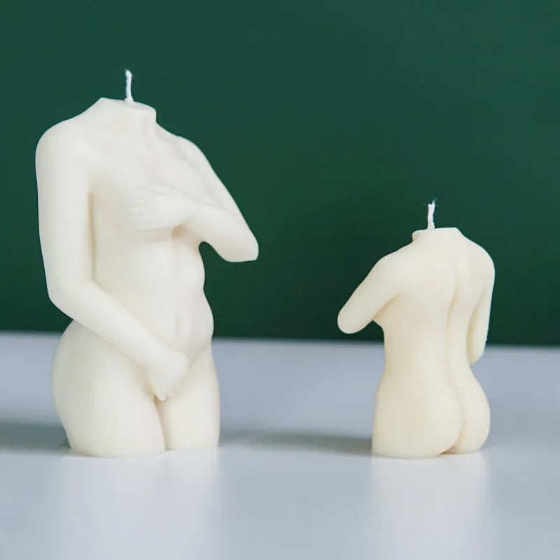 Silicone candle mould creating female figure candles in three shy body designs