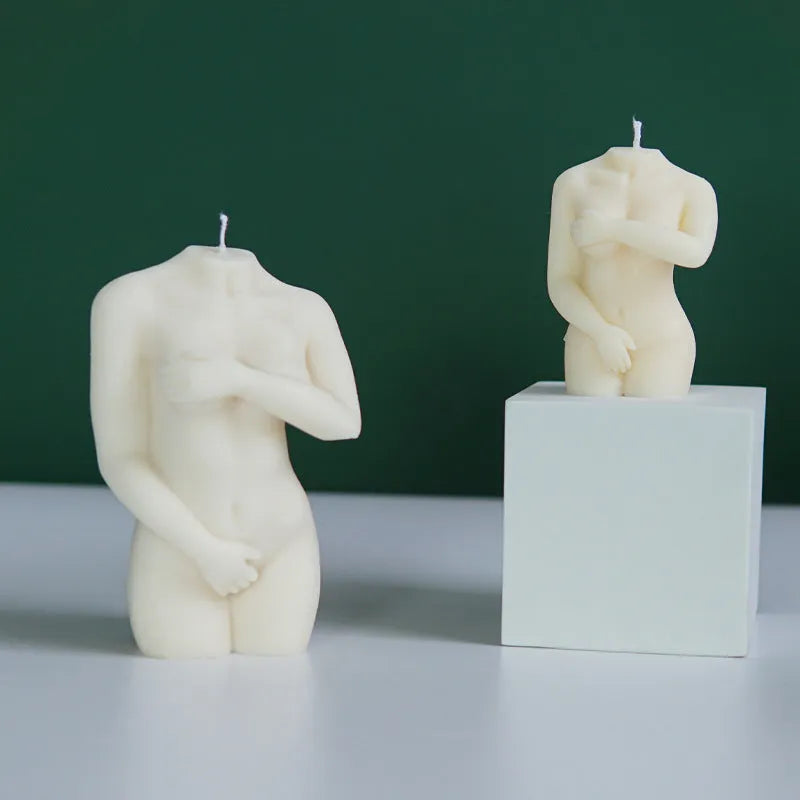 Silicone candle mould creating female figure candles in three shy body designs