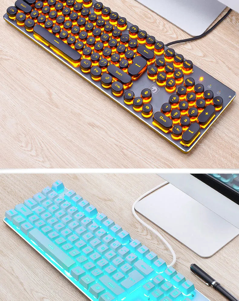 Viper wired gaming keyboard with 104 keys, USB, backlight, waterproof, retro punk design, in black colour