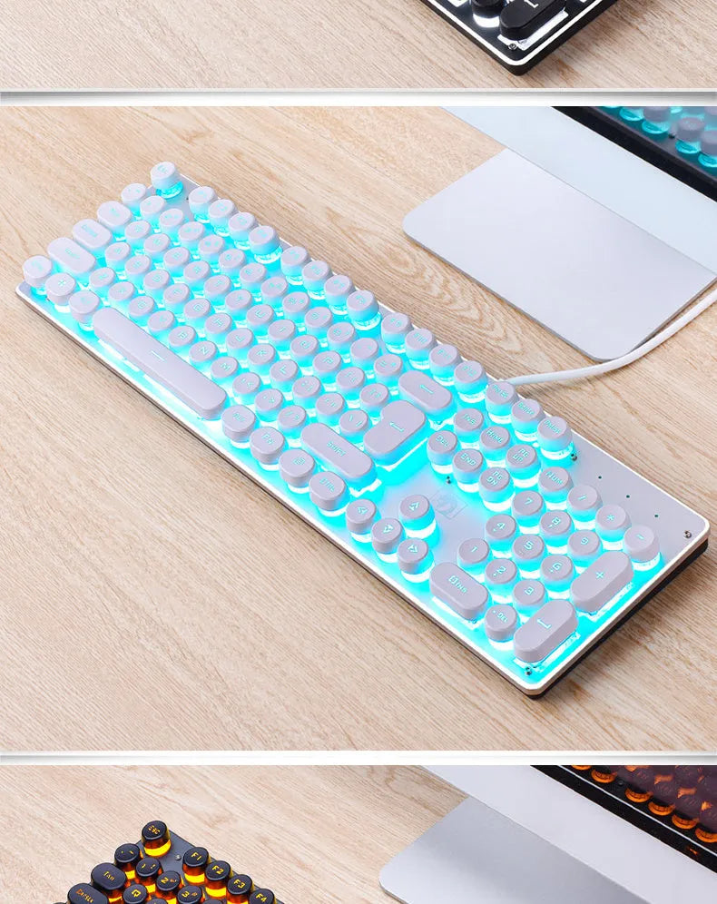 Viper wired gaming keyboard with 104 keys, USB, backlight, waterproof, retro punk design, in black colour