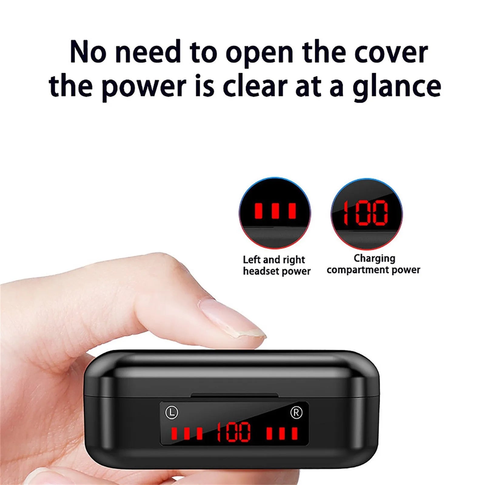 Wireless Bluetooth earphones with charging box and three ear cap sizes