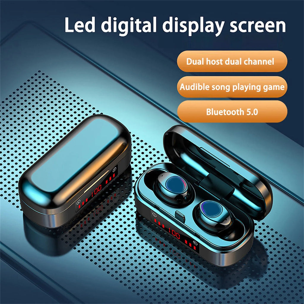 Wireless Bluetooth earphones with charging box and three ear cap sizes