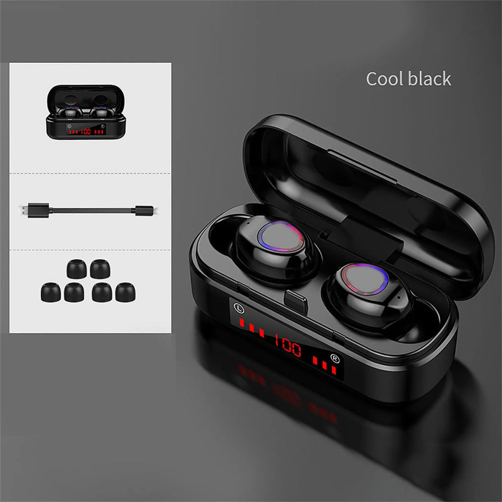 Wireless Bluetooth earphones with charging box and three ear cap sizes