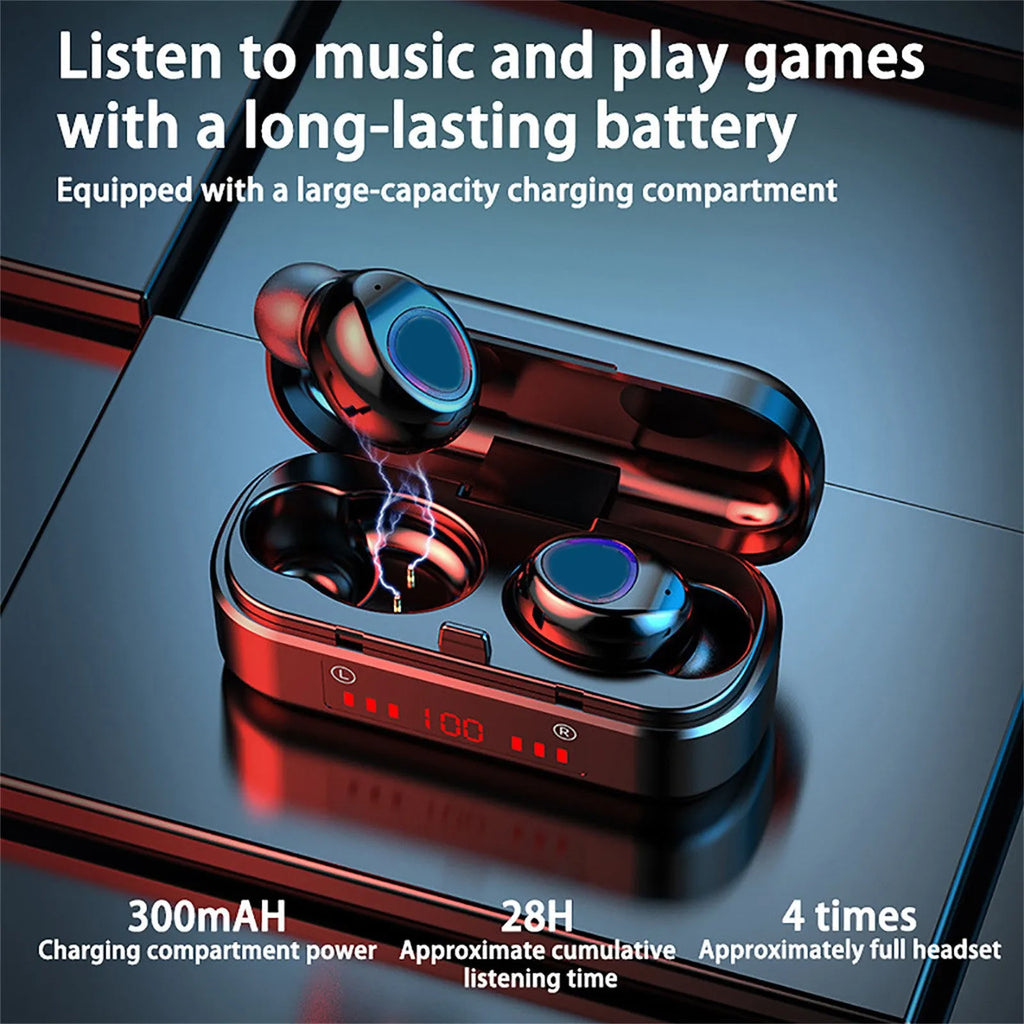 Wireless Bluetooth earphones with charging box and three ear cap sizes
