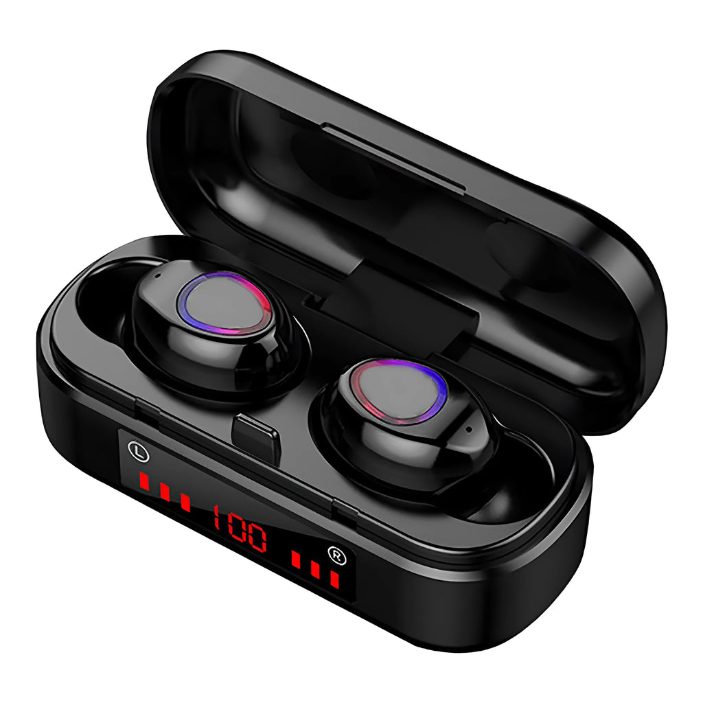 Wireless Bluetooth earphones with charging box and three ear cap sizes