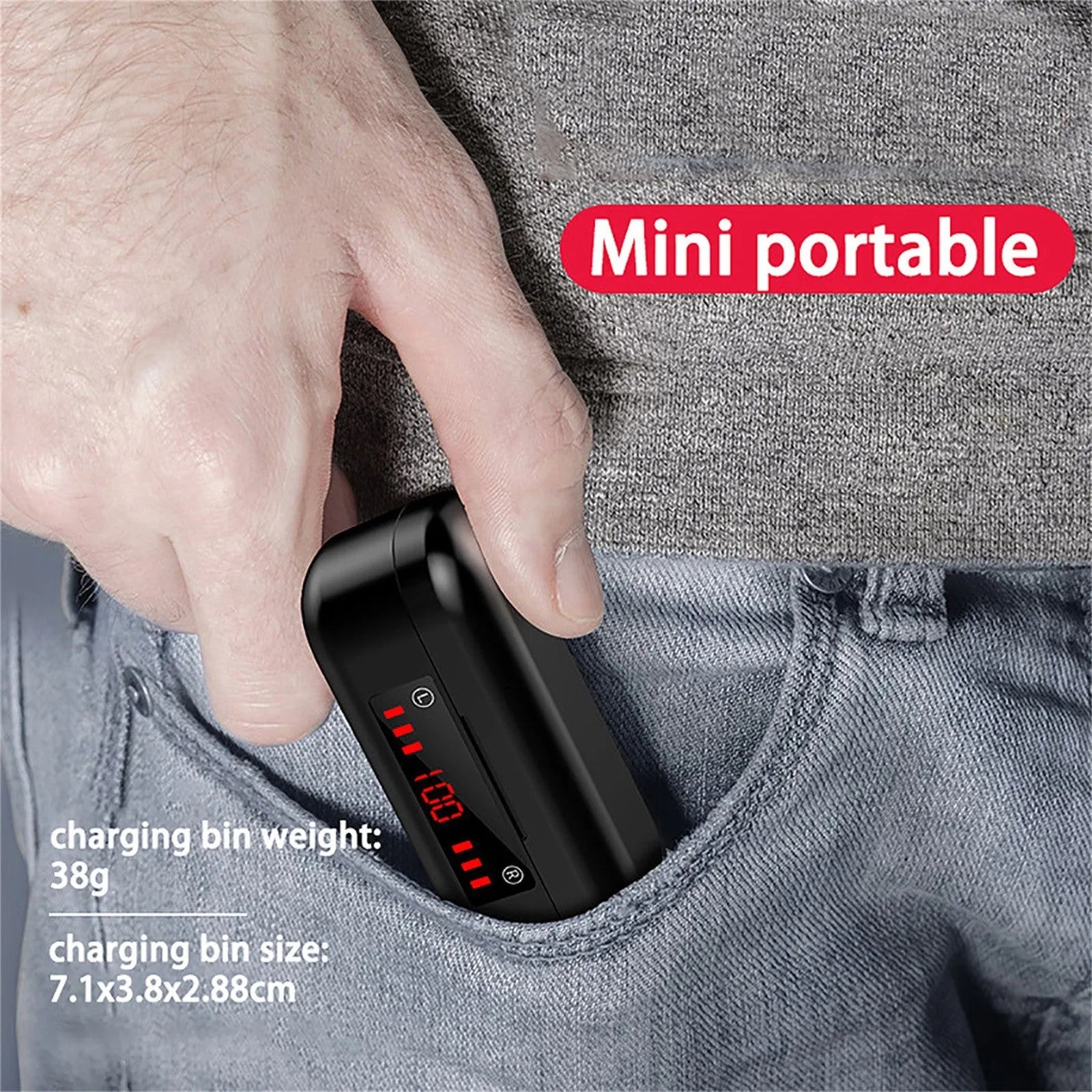 Wireless Bluetooth earphones with charging box and three ear cap sizes
