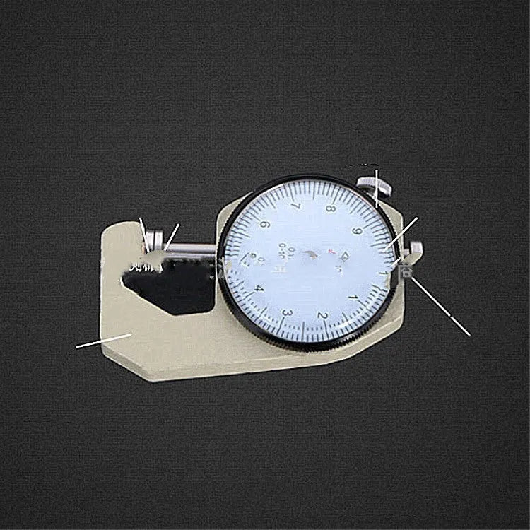 Digital thickness gauge tool showing measurement ranges for steel, plastic, cloth and paint.