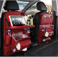 PU leather car seat back storage bag with multiple pockets and built-in trash can in various colours