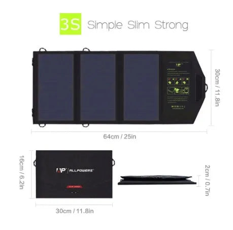 ALLPOWERS 21W portable solar charger dual USB black laminated panel