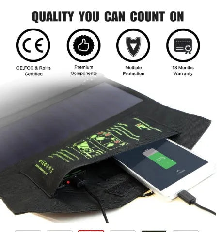 ALLPOWERS 21W portable solar charger dual USB black laminated panel