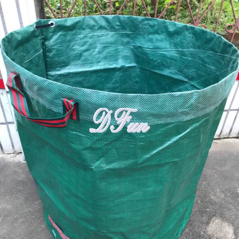 Green garden leaf bag made from PP plastic with multiple size options for garden waste collection