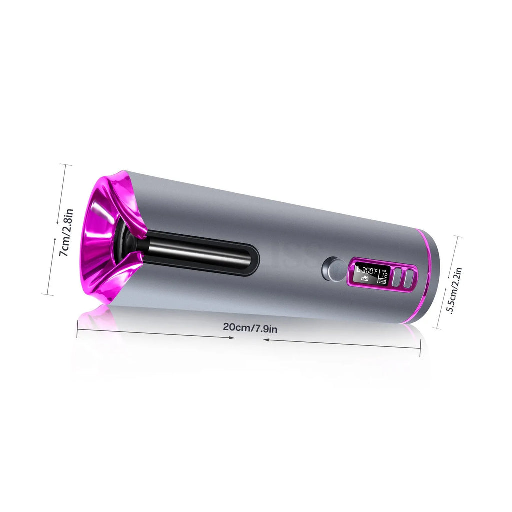 Black and pink portable USB charging automatic curling iron with tourmaline ceramic heat conductor and LCD display